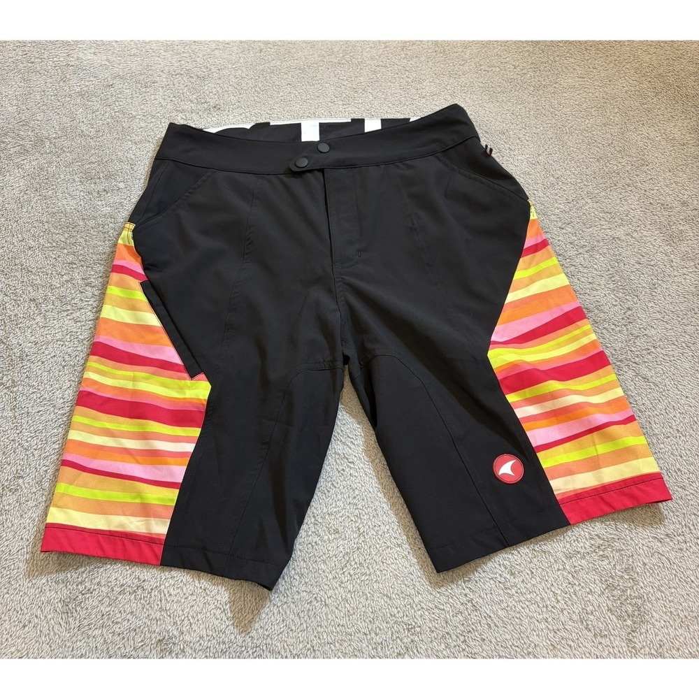 Pactimo Cycling Shorts Men's Small Black Multicolor MTB Trail Bike Zip Fly Run
